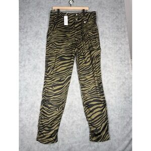 Overlover Jesse Zebra Pants Women 26 Army Animal Print Viscose USA NWT $340
